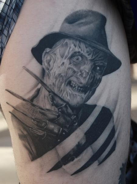 Tattoos - Black and Gray Freddy Portrait Tattoo - 61740